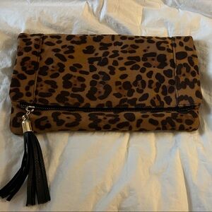 Leopard Print Suede  Clutch with Tassel